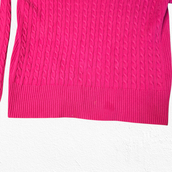 Y2K Tommy Hilfiger Hot Pink V Neck Heavy Cable Knit Pullover Sweater Size Large - Picture 4 of 9